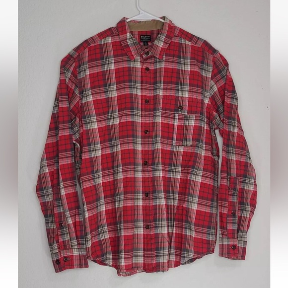 Filson Rustic Oxford Shirt Red Khaki Grey Cotton Size XL Mens - Picture 1 of 8